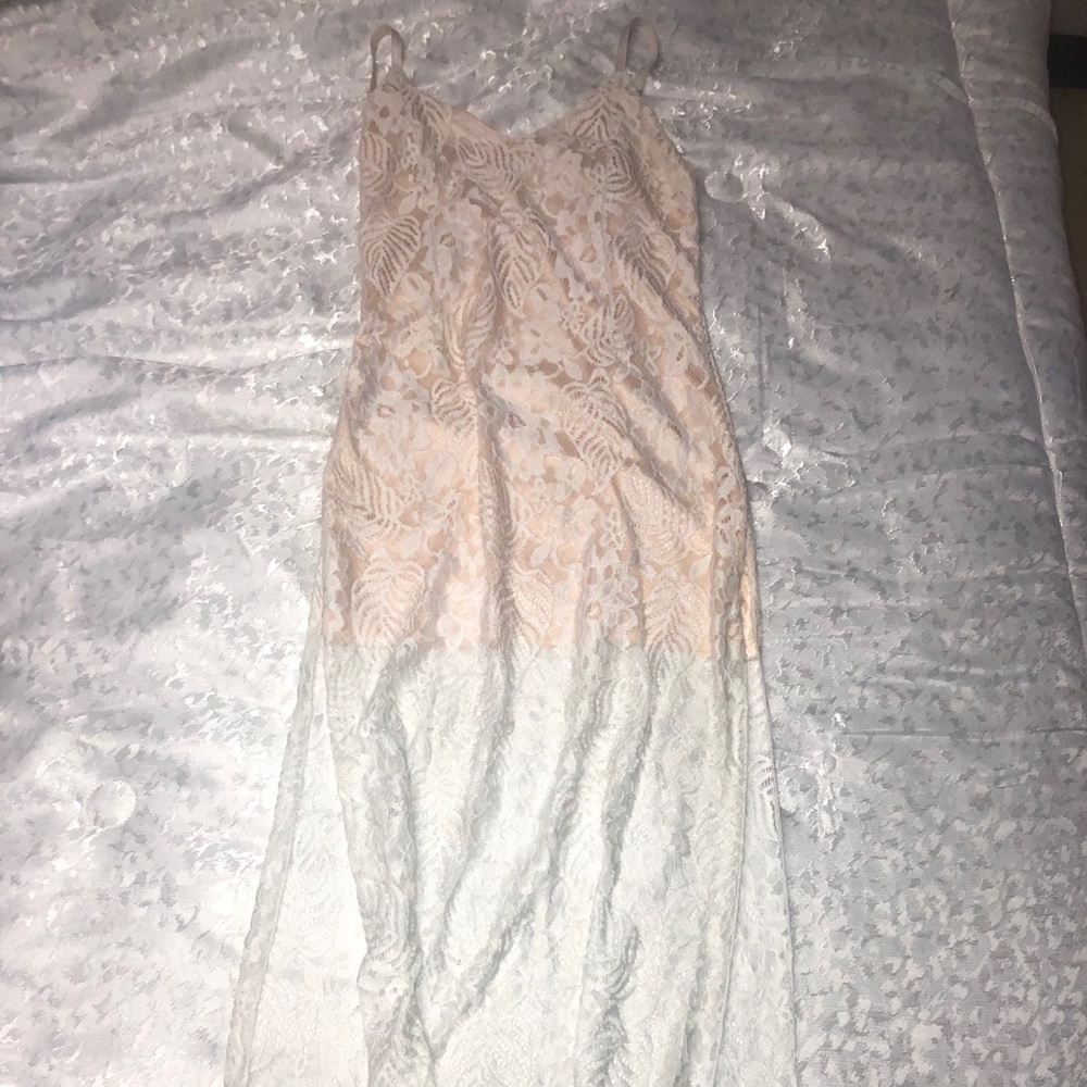 See-through white beautiful lace cut dress